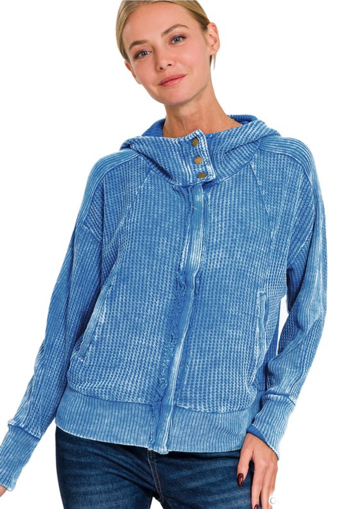 Zenana Waffle Hooded Zip-up