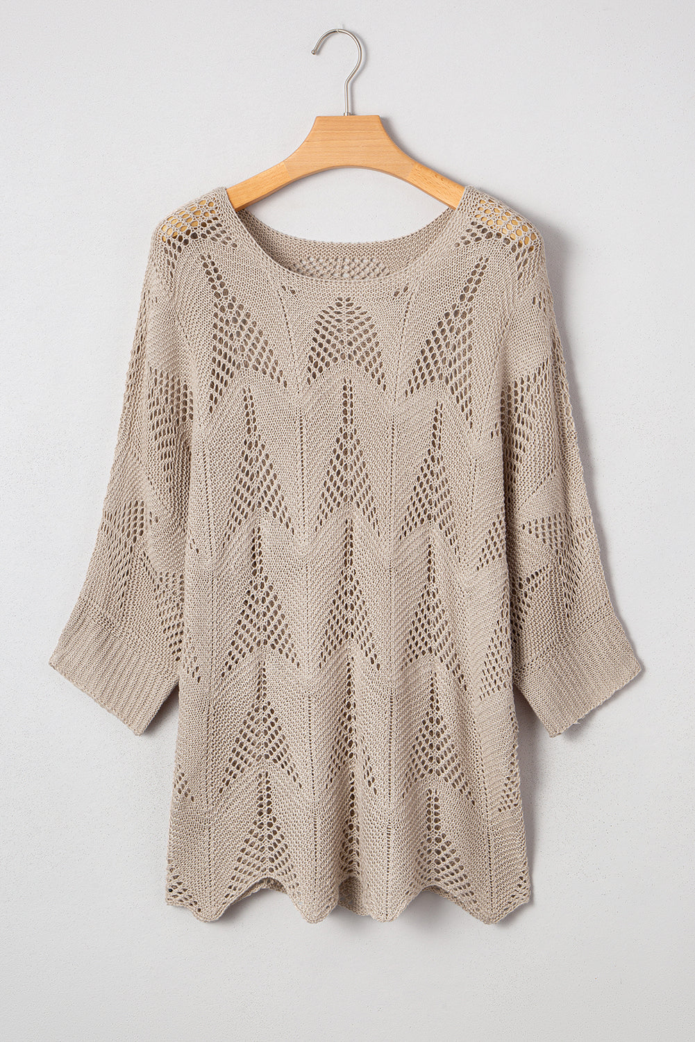 Parchment Hollow Out Knit 3/4 Sleeve Casual Sweater