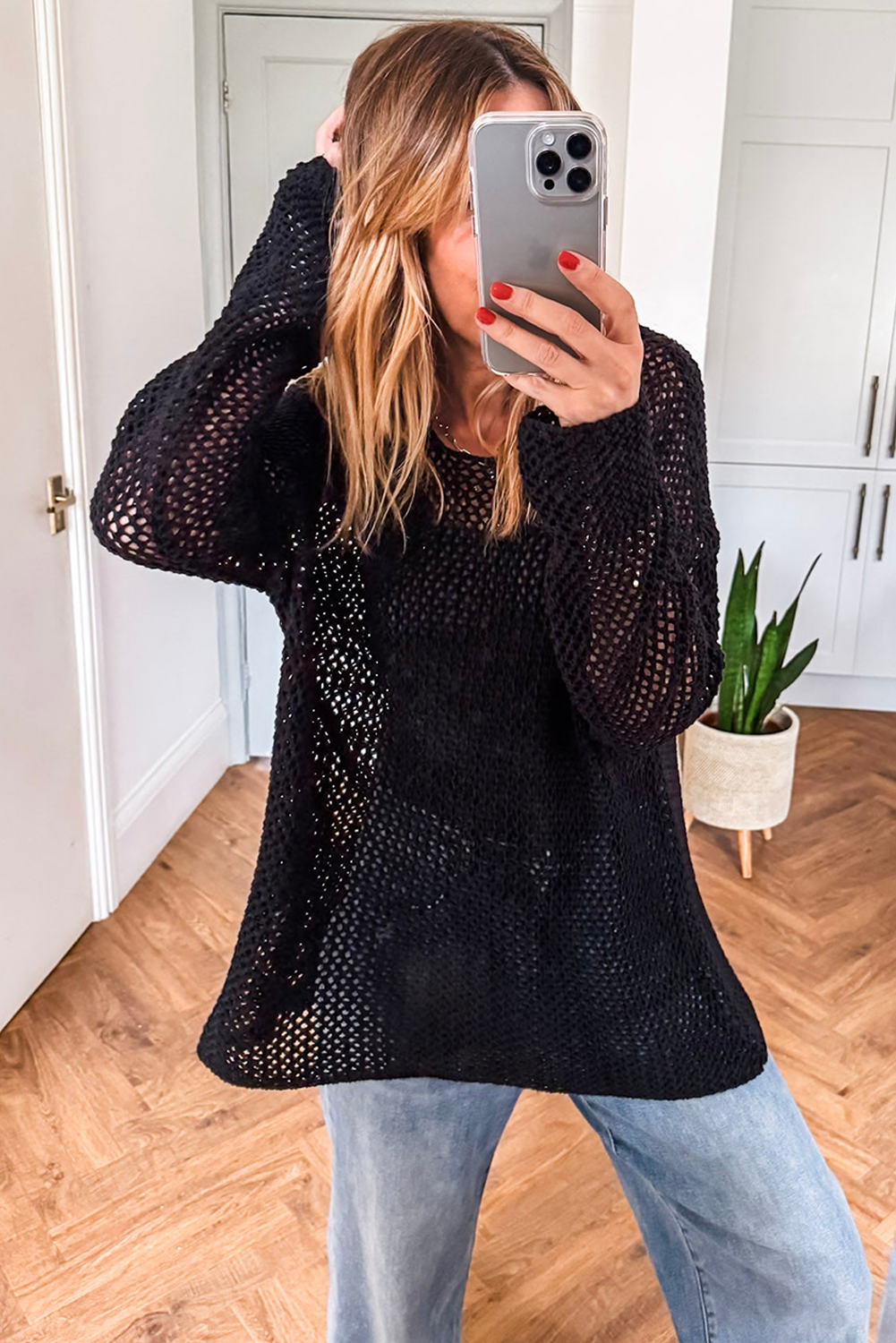 Crochet Hollow-out Knit Sweater