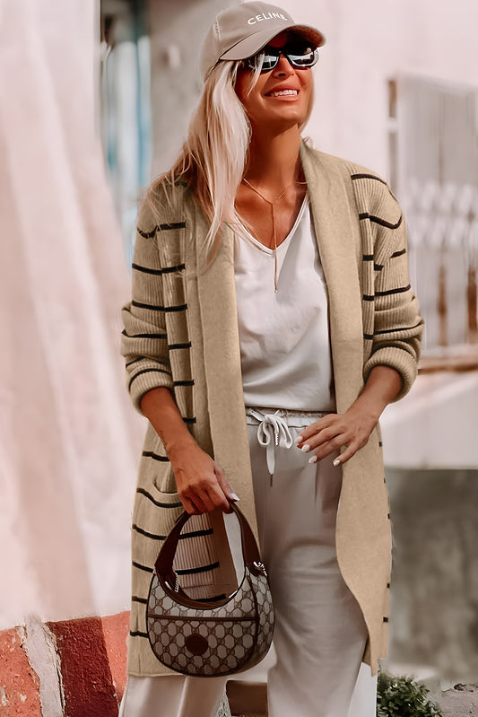 Striped Open Front Cardigan