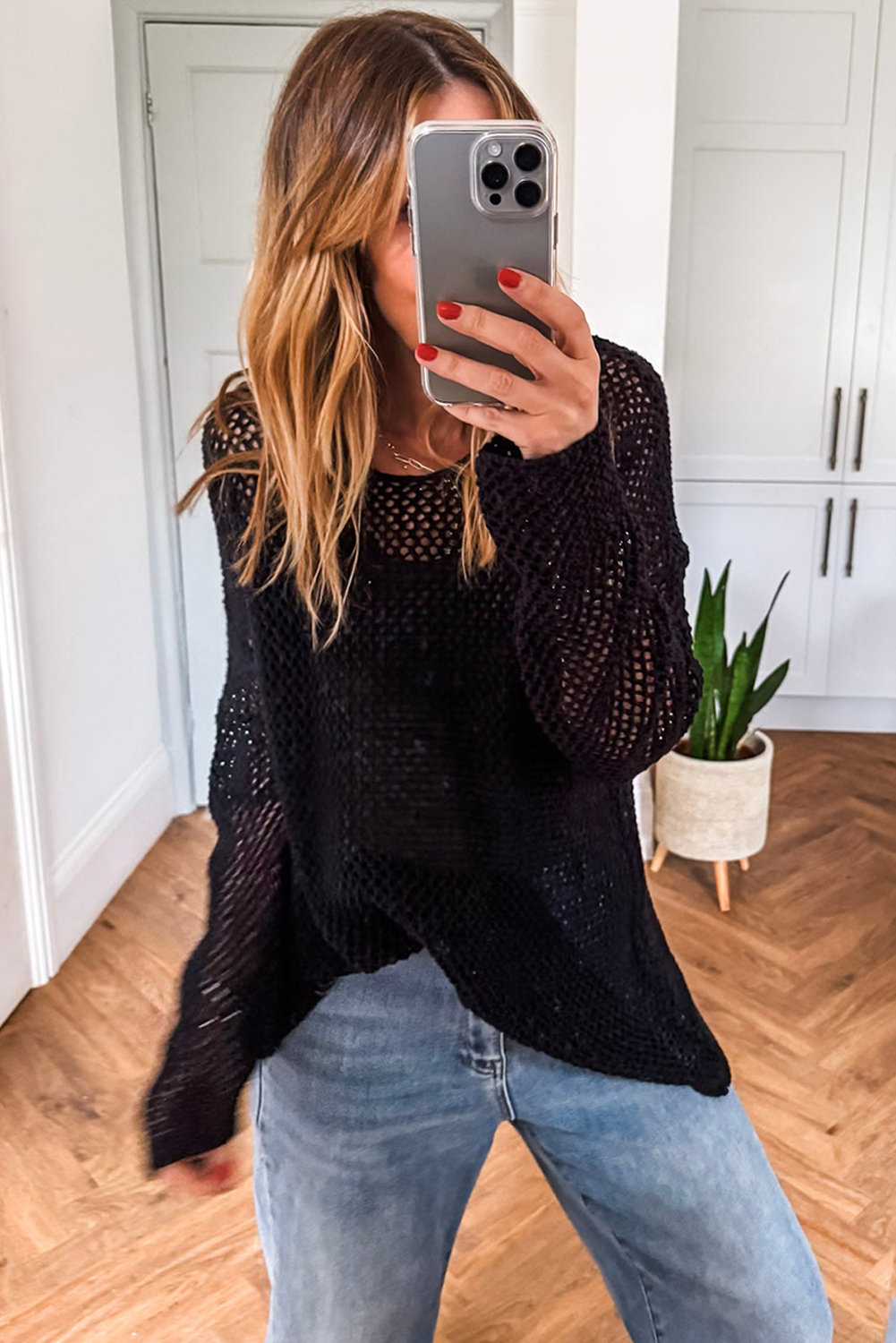 Crochet Hollow-out Knit Sweater