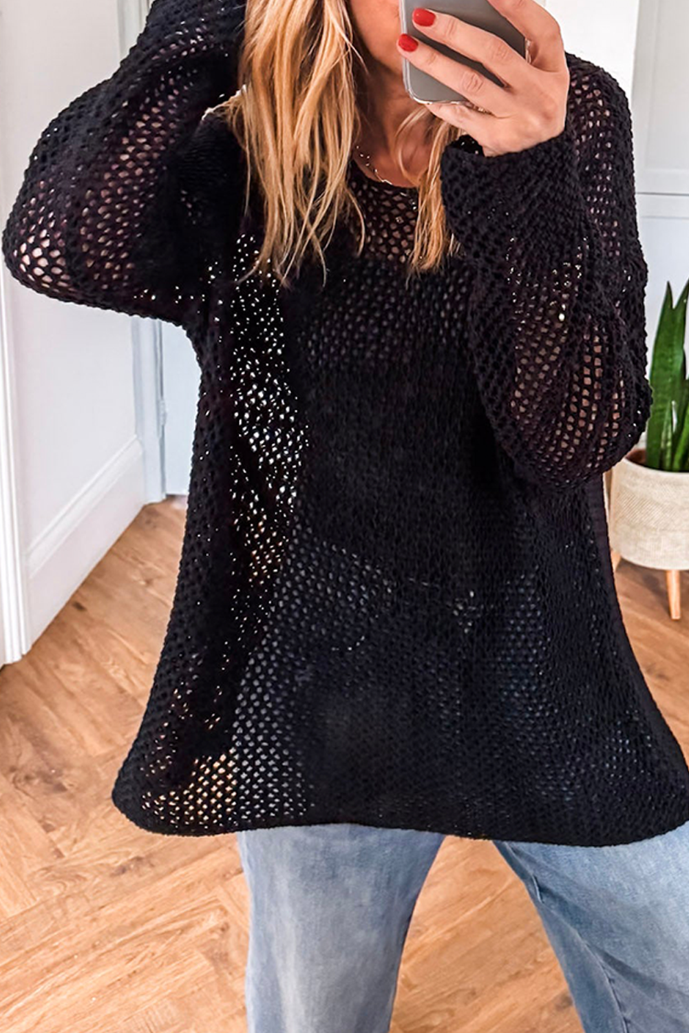 Crochet Hollow-out Knit Sweater