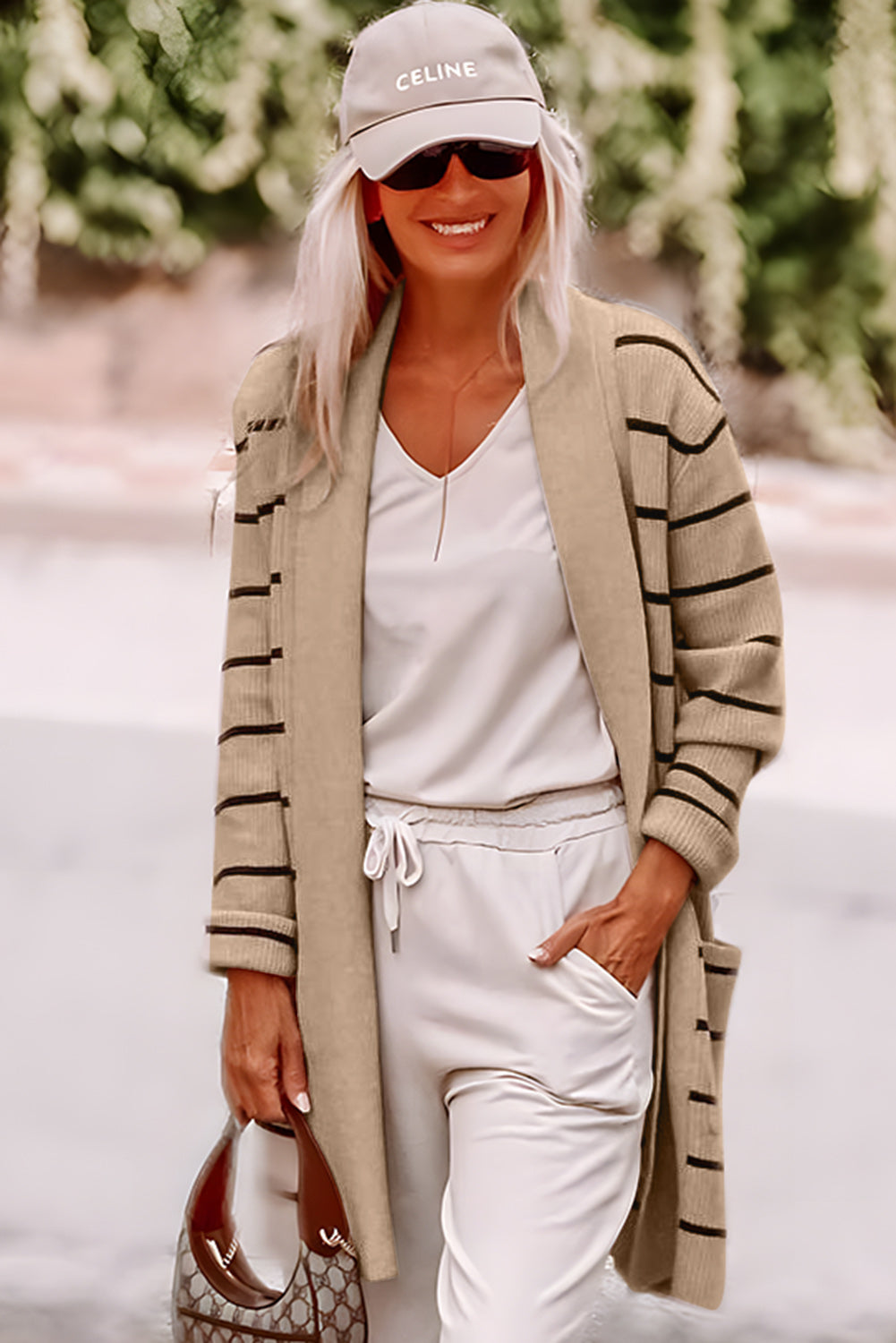 Striped Open Front Cardigan