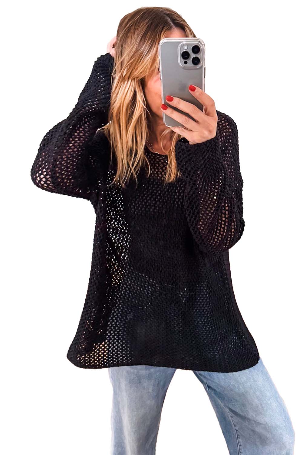 Crochet Hollow-out Knit Sweater