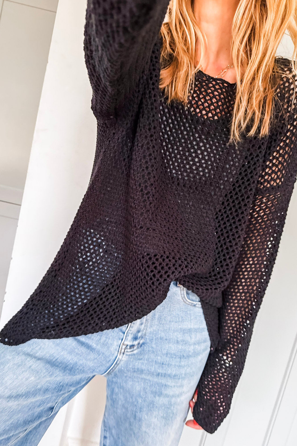 Crochet Hollow-out Knit Sweater