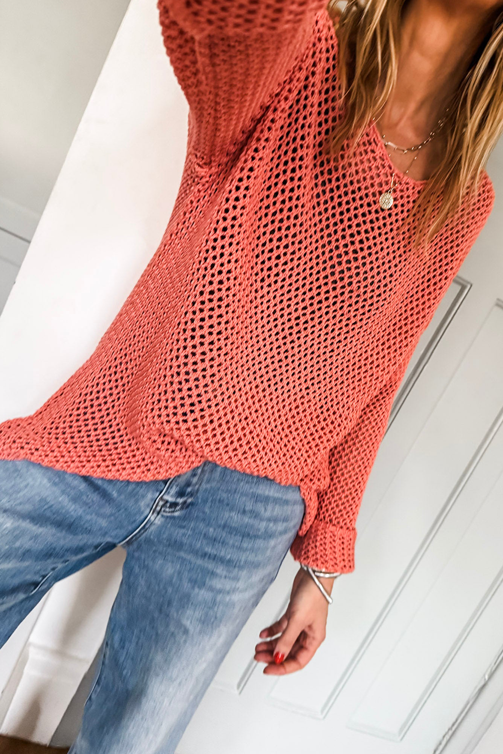 Crochet Hollow-out Knit Sweater