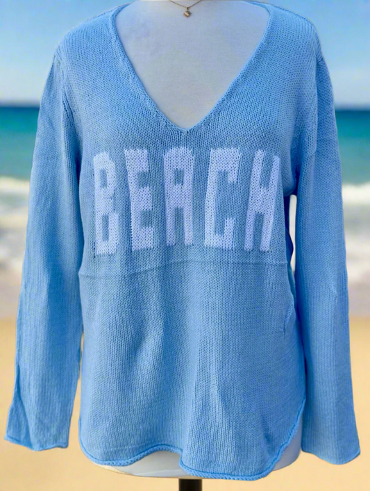 Beach Knit Sweater in Block Lettering