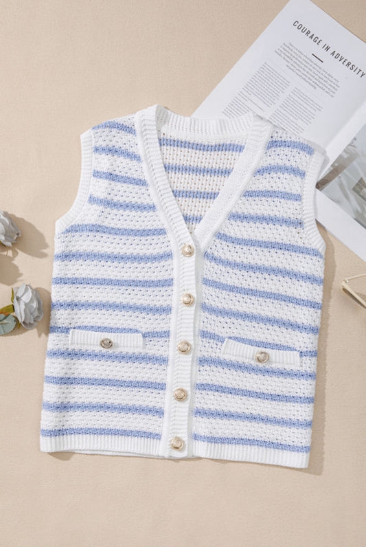 Sky Blue Striped Knit Vest