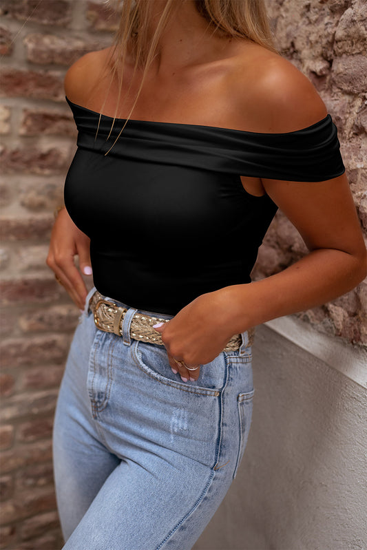 Folded Off Shoulder Slim Blouse