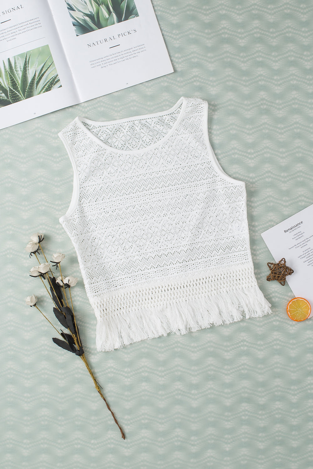 Fringe Hem Lace Blouse