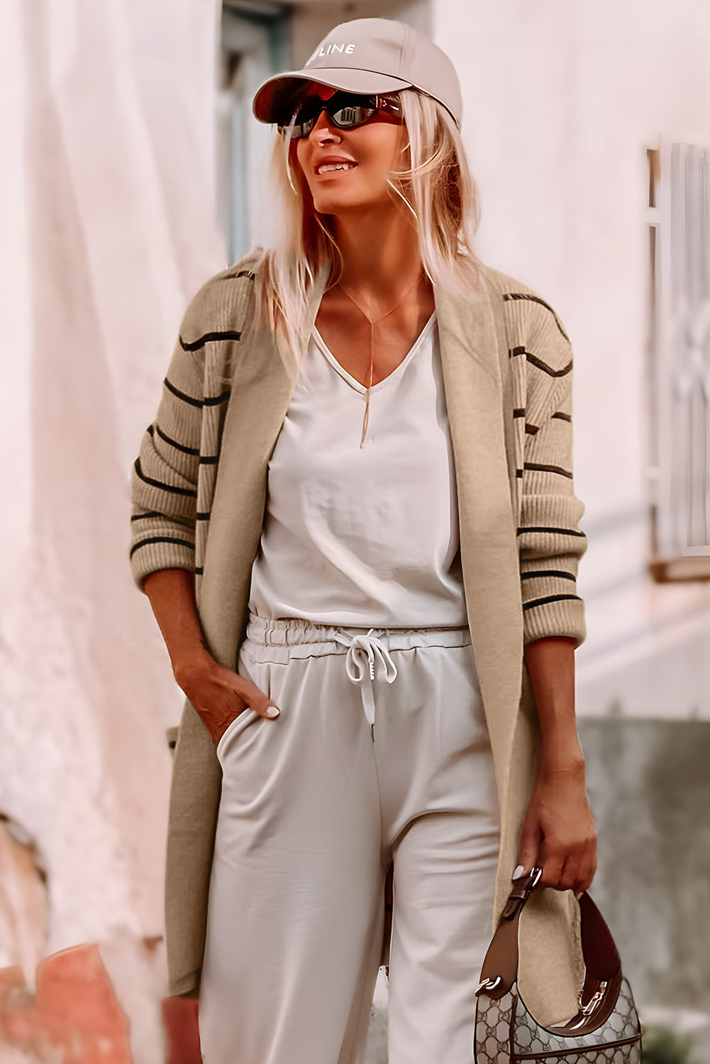 Striped Open Front Cardigan