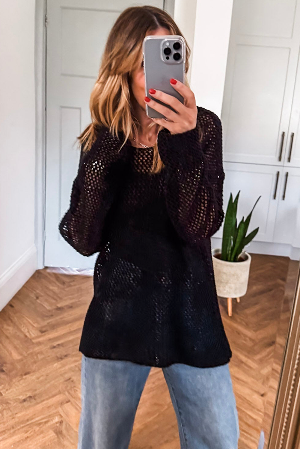 Crochet Hollow-out Knit Sweater