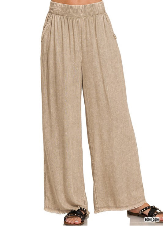Frayed Hem Linen Pants