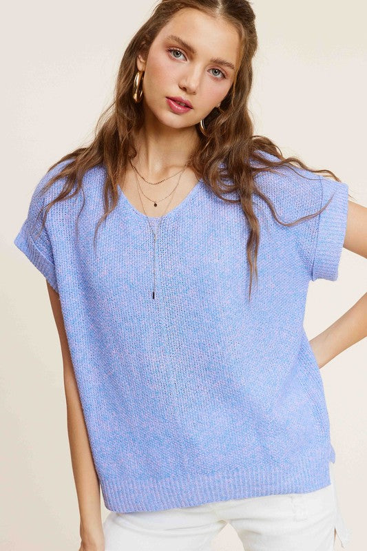 Lightweight V-Neck Short Sleeve Sweater