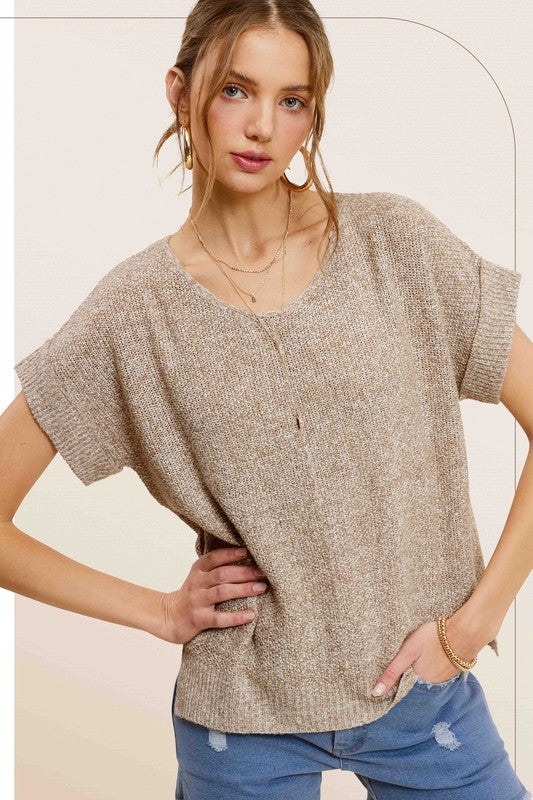 Lightweight V-Neck Short Sleeve Sweater