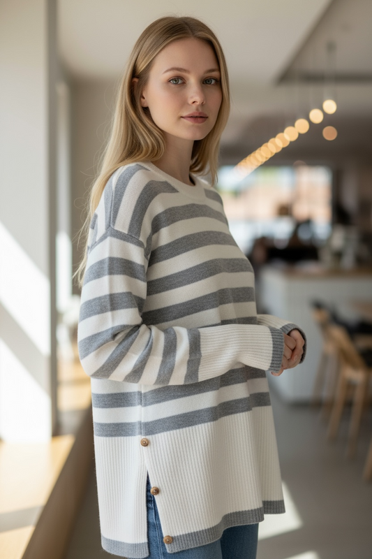 Lindley Striped Button Detail Sweater
