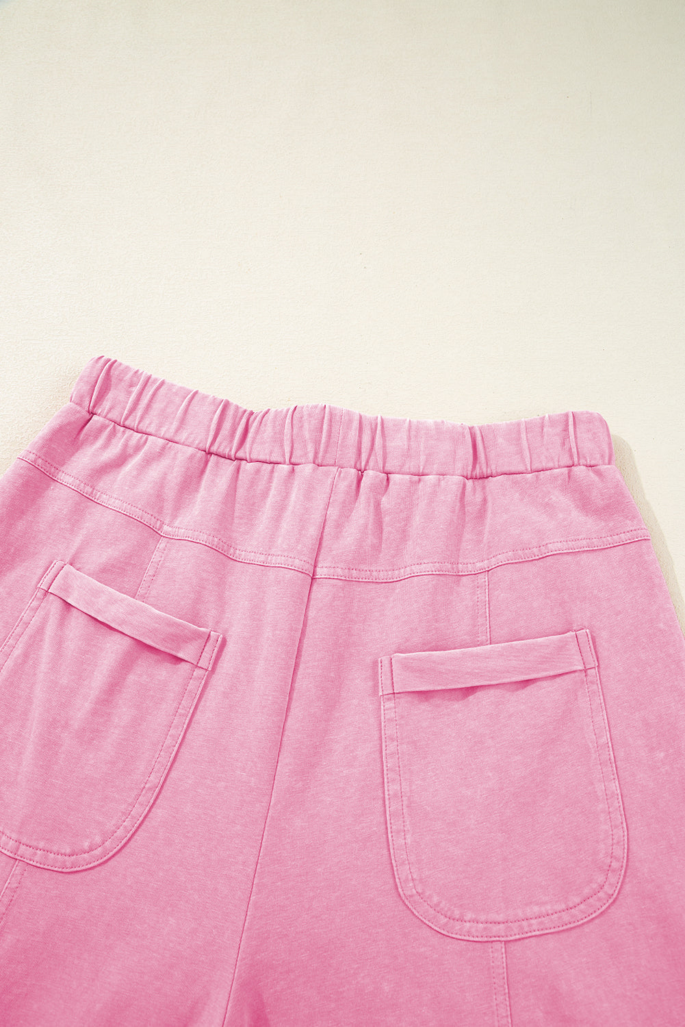 Smoke Gray Mineral Wash Exposed Seam Drawstring Elastic Waistband Wide Leg Cargo Pants