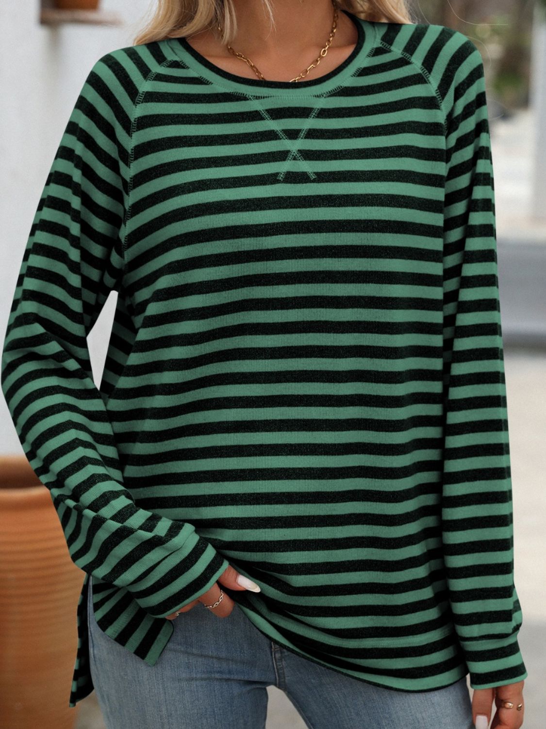 Striped Round Neck Long Sleeve T-Shirt