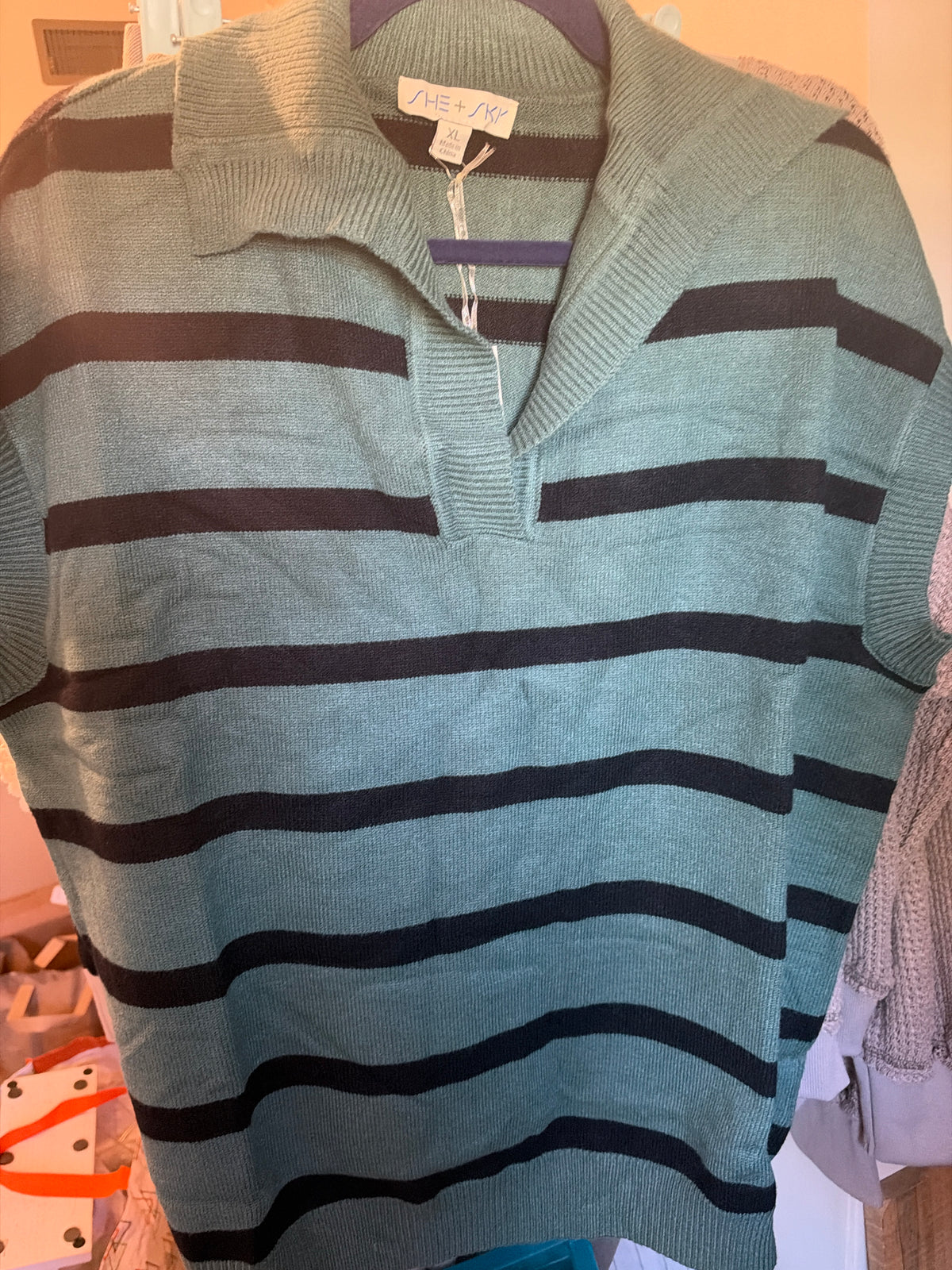 Slate Green Striped Sweater