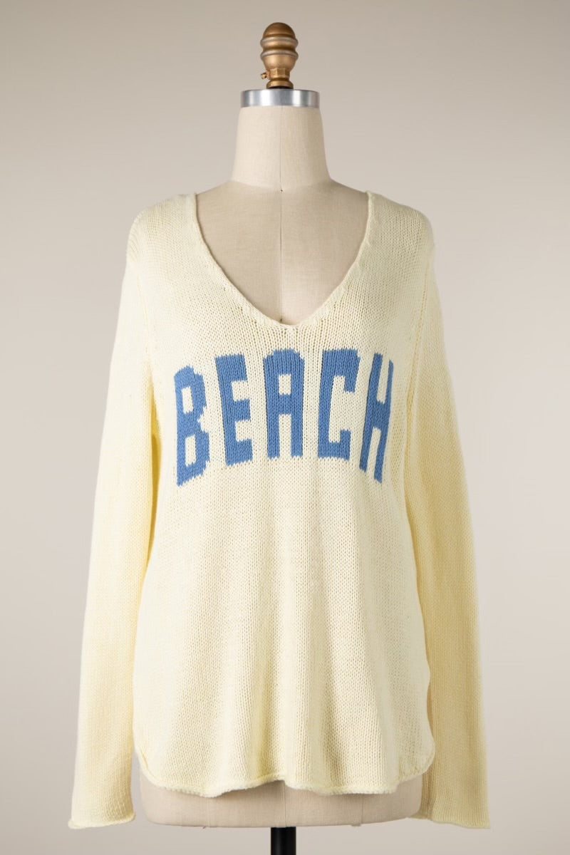 Beach Knit Sweater in Block Lettering