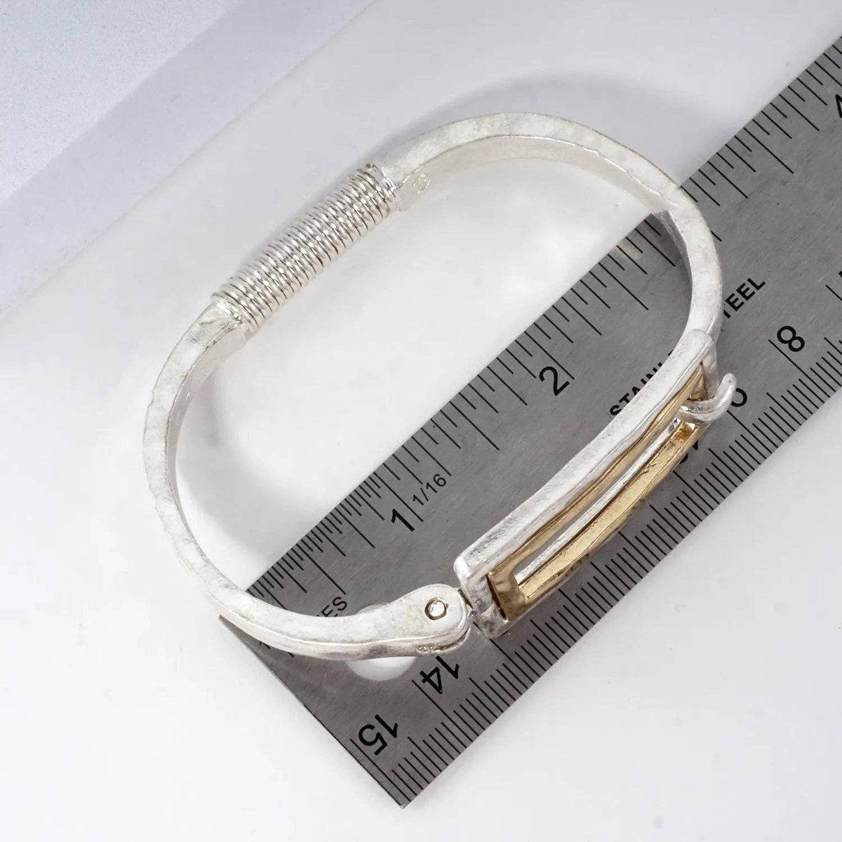 Hammered Dual-Tone Rectangular Hinge Bracelet
