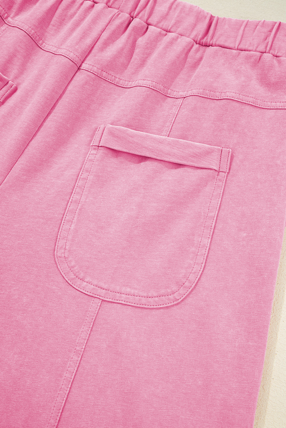 Smoke Gray Mineral Wash Exposed Seam Drawstring Elastic Waistband Wide Leg Cargo Pants