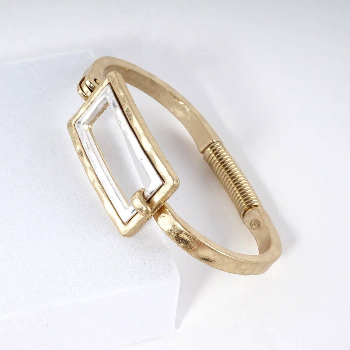 Hammered Dual-Tone Rectangular Hinge Bracelet