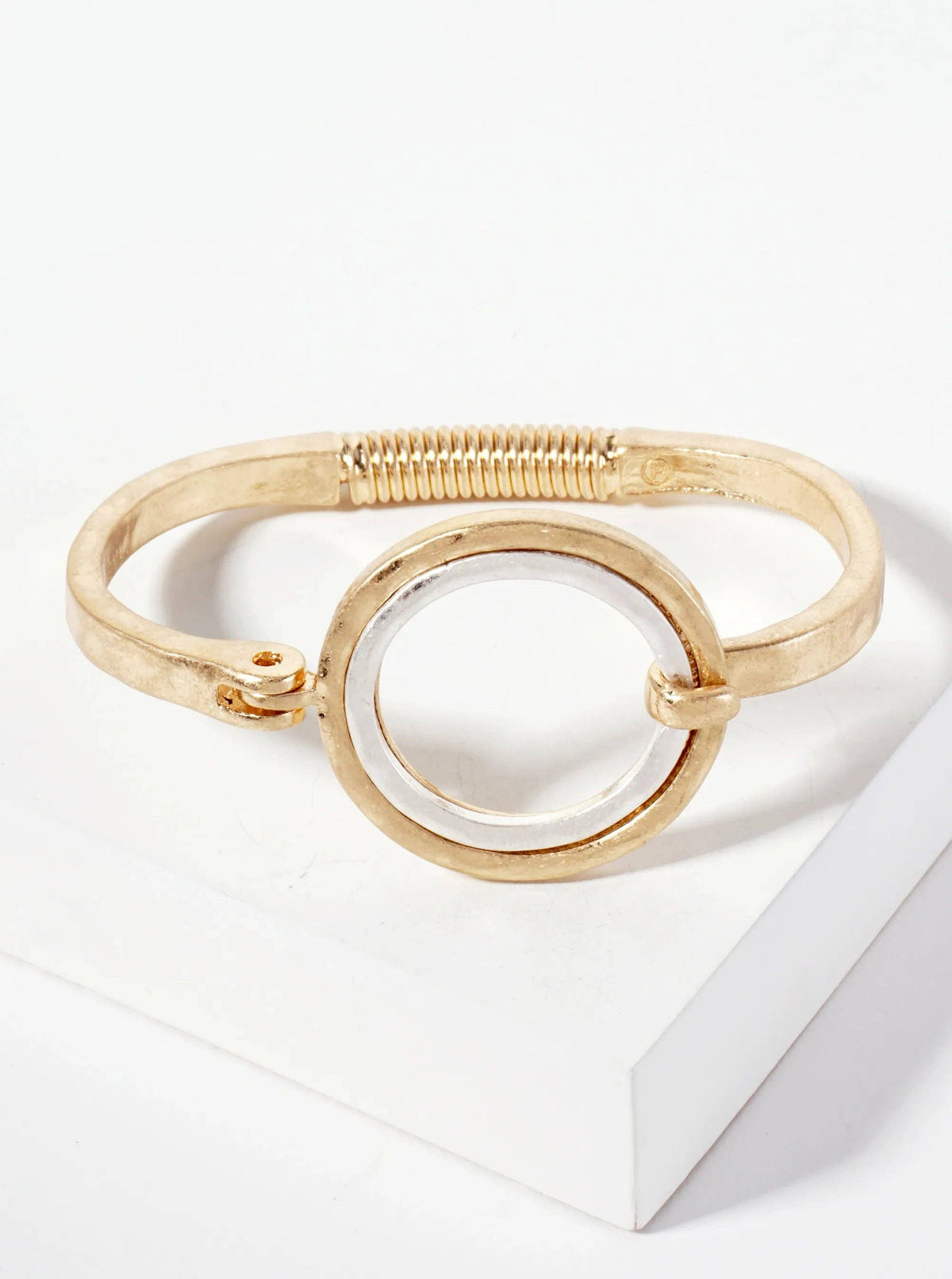 Hammered Dual-Tone Circle Hinge Bracelet