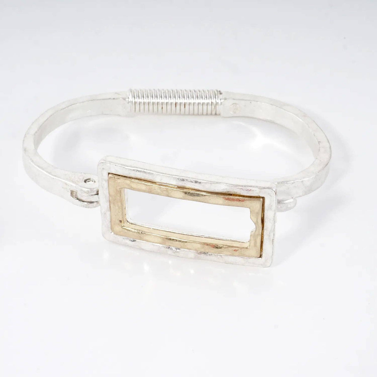 Hammered Dual-Tone Rectangular Hinge Bracelet