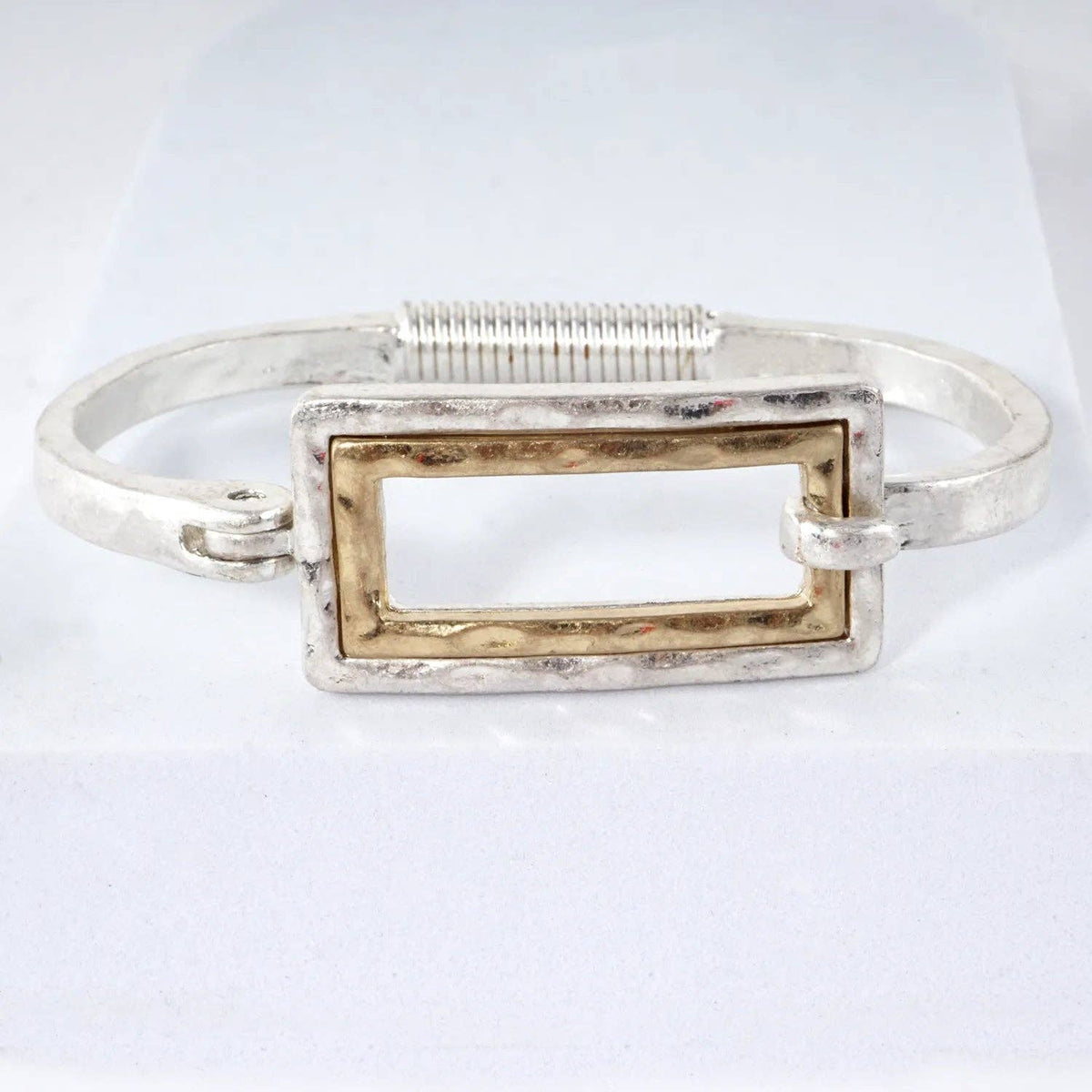 Hammered Dual-Tone Rectangular Hinge Bracelet
