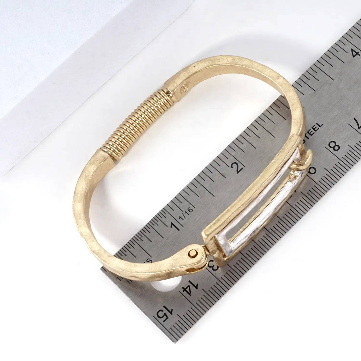 Hammered Dual-Tone Rectangular Hinge Bracelet