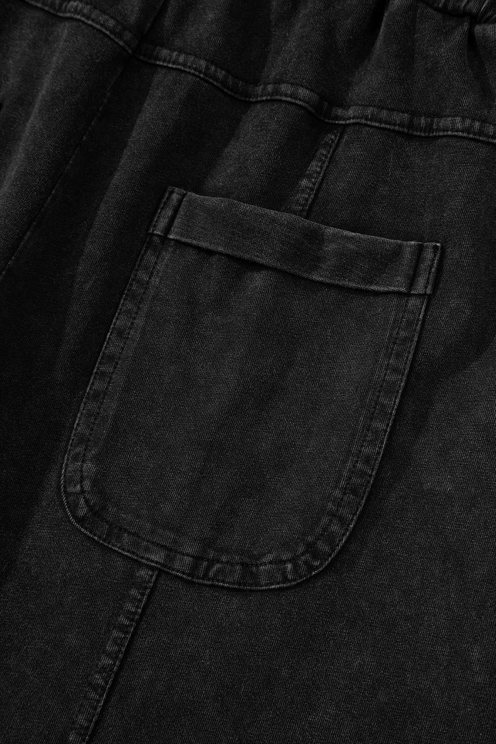 Smoke Gray Mineral Wash Exposed Seam Drawstring Elastic Waistband Wide Leg Cargo Pants