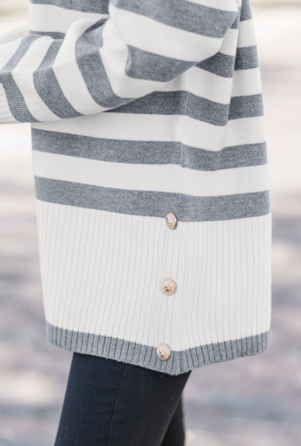 Lindley Striped Button Detail Sweater