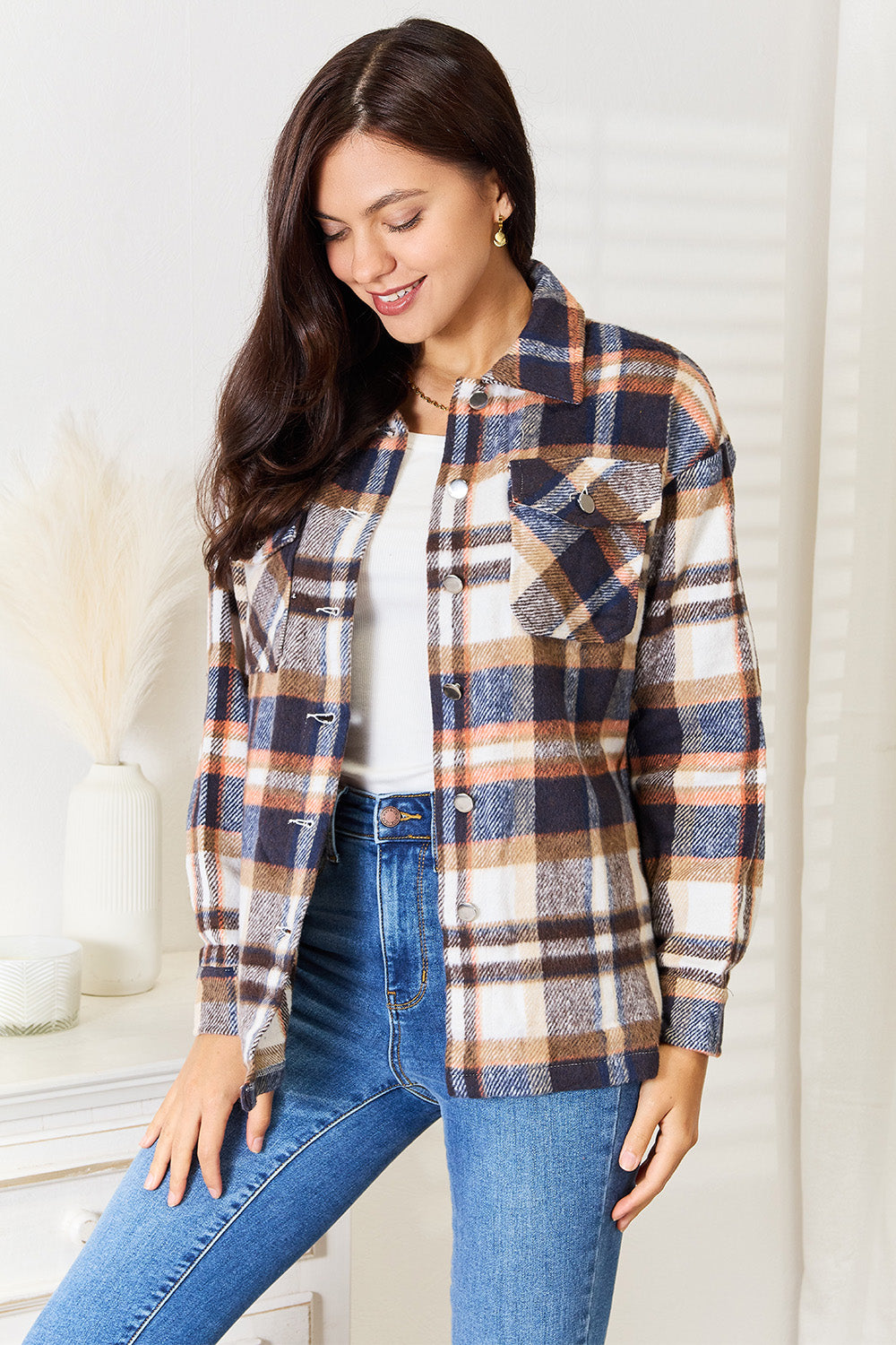 Double Take Plaid Jacket