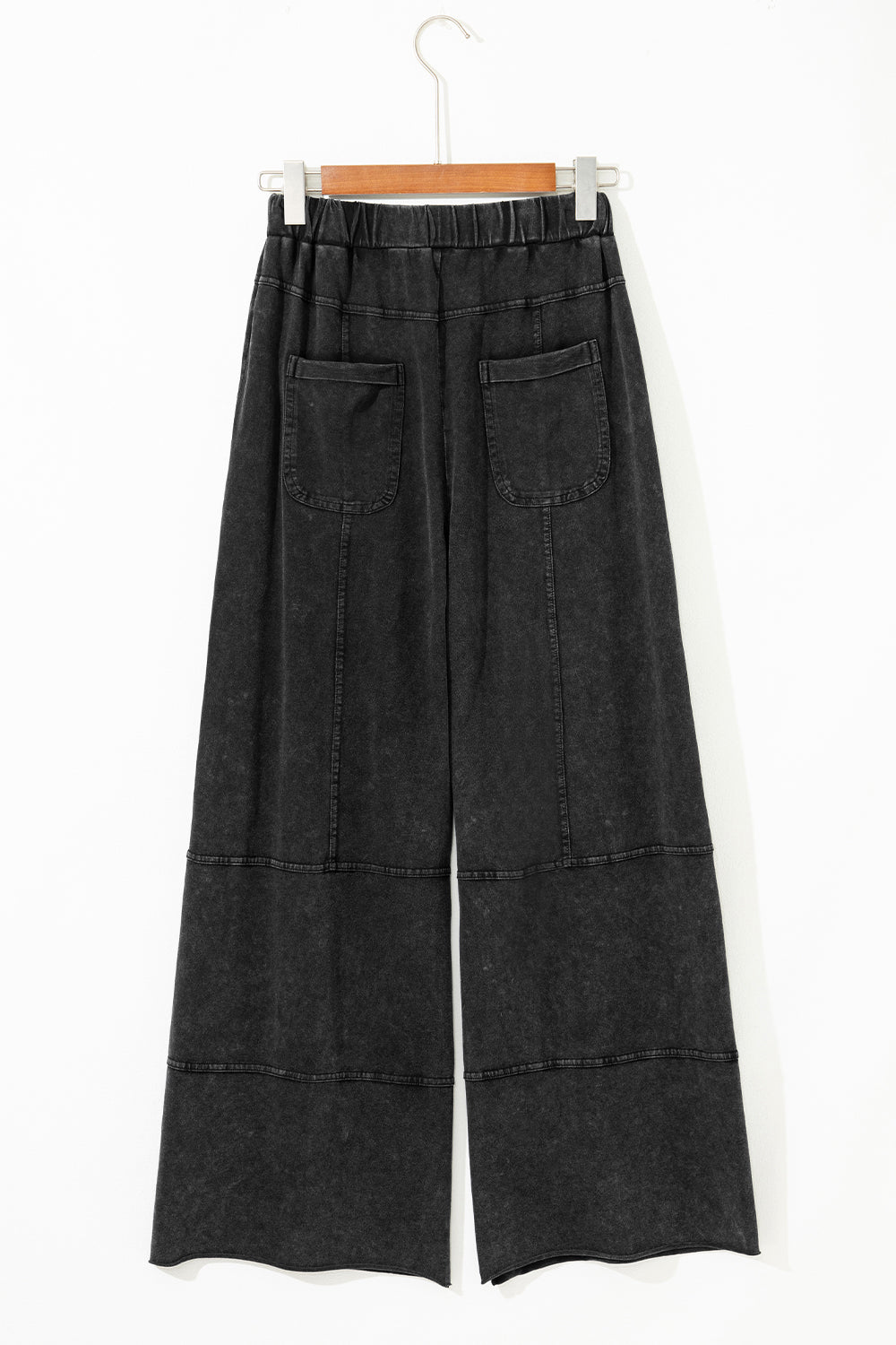 Smoke Gray Mineral Wash Exposed Seam Drawstring Elastic Waistband Wide Leg Cargo Pants