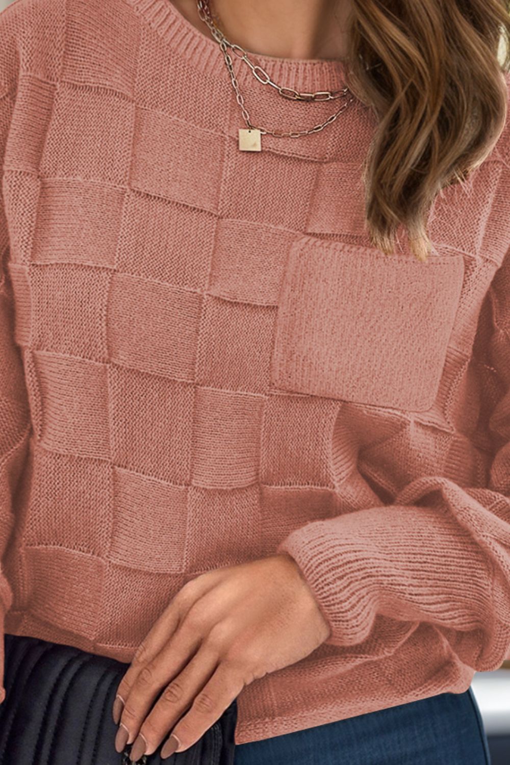 Basket Weave Round Neck Sweater