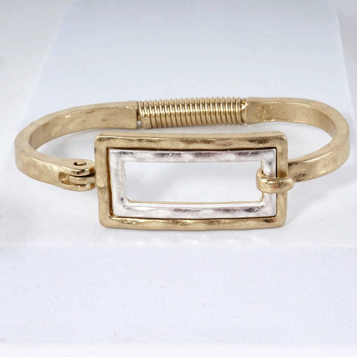 Hammered Dual-Tone Rectangular Hinge Bracelet