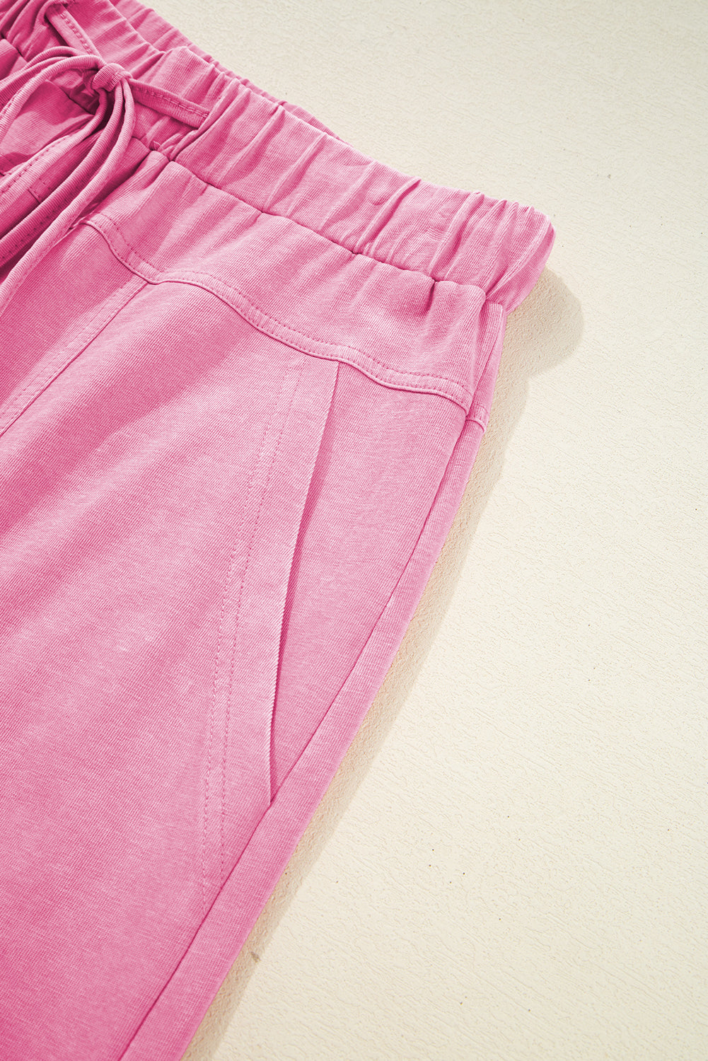 Smoke Gray Mineral Wash Exposed Seam Drawstring Elastic Waistband Wide Leg Cargo Pants