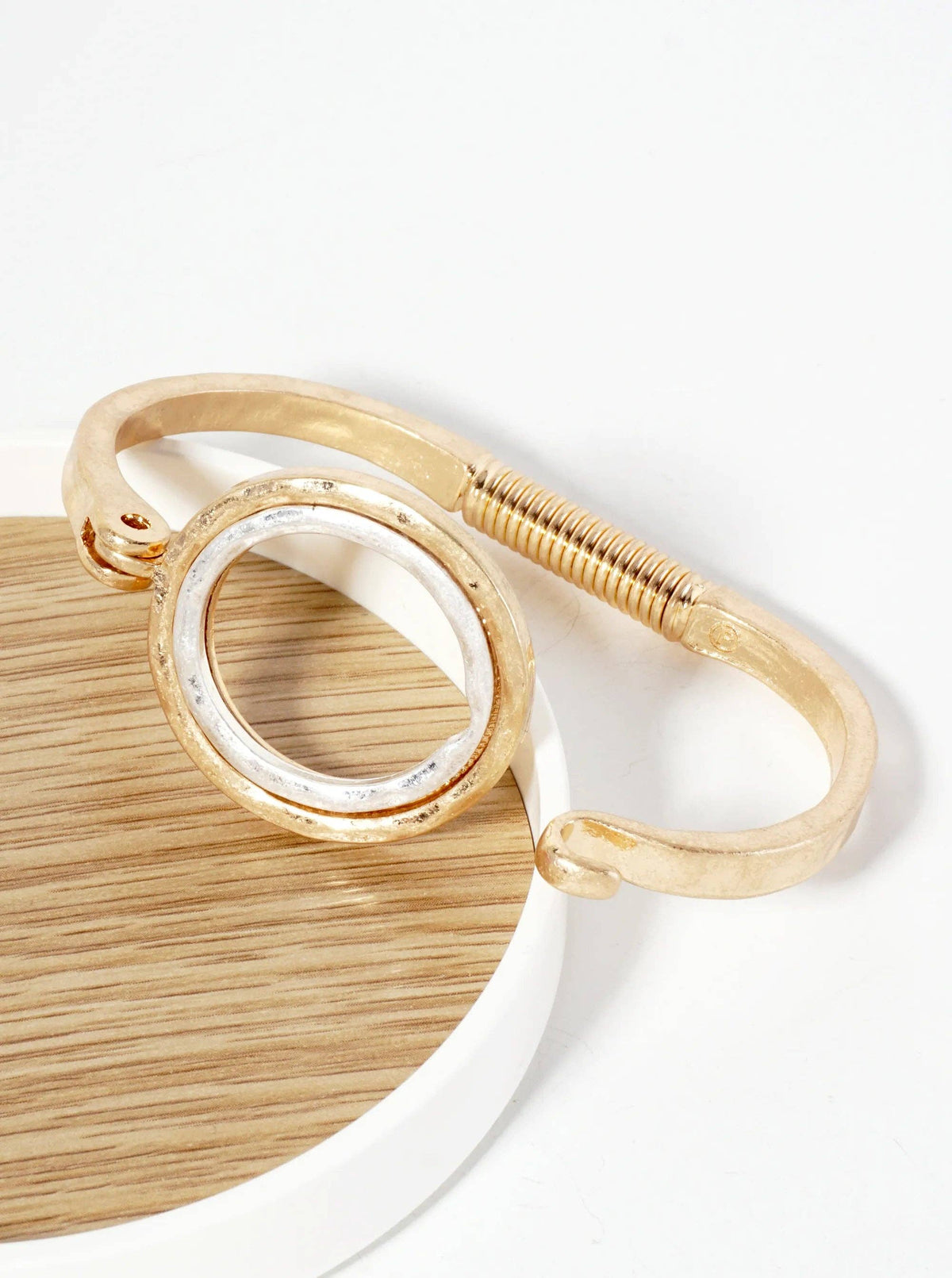 Hammered Dual-Tone Circle Hinge Bracelet