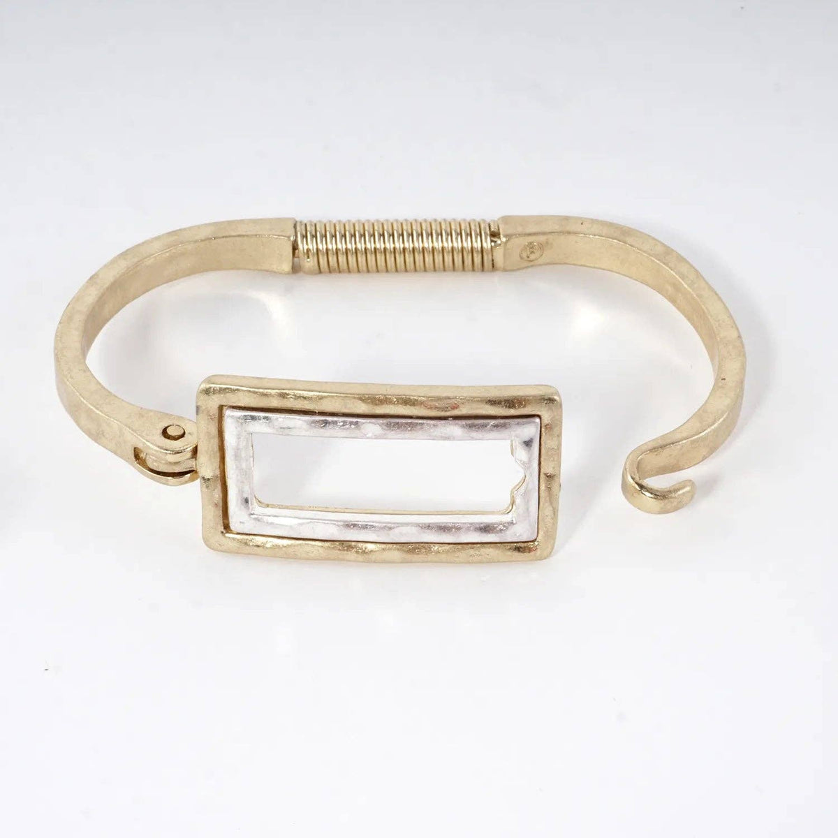 Hammered Dual-Tone Rectangular Hinge Bracelet