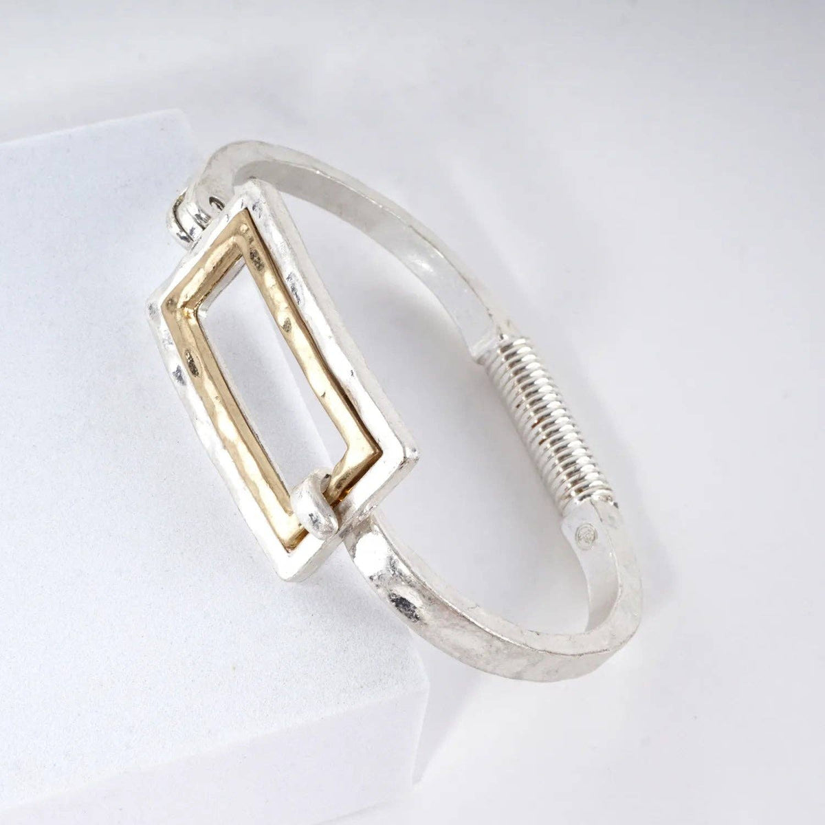 Hammered Dual-Tone Rectangular Hinge Bracelet