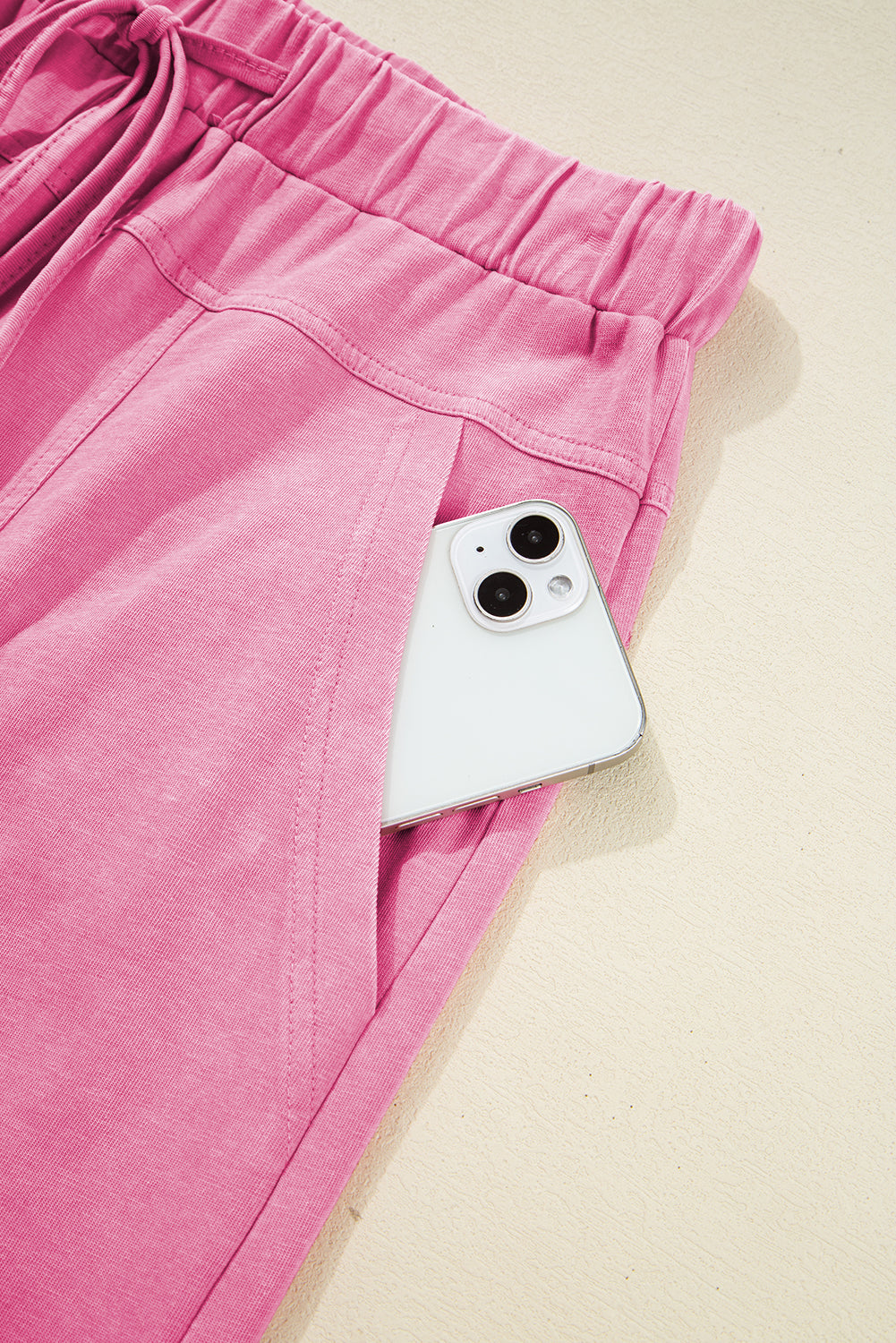 Smoke Gray Mineral Wash Exposed Seam Drawstring Elastic Waistband Wide Leg Cargo Pants