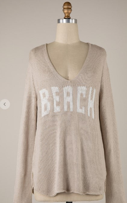 Beach Knit Sweater in Block Lettering