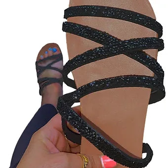 Black Rhinestone Sandal