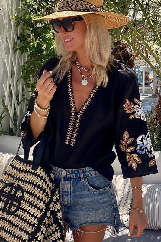 Floral Embroidered Bohemian Blouse