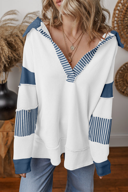 Striped Patchwork Collar Sweatshirt