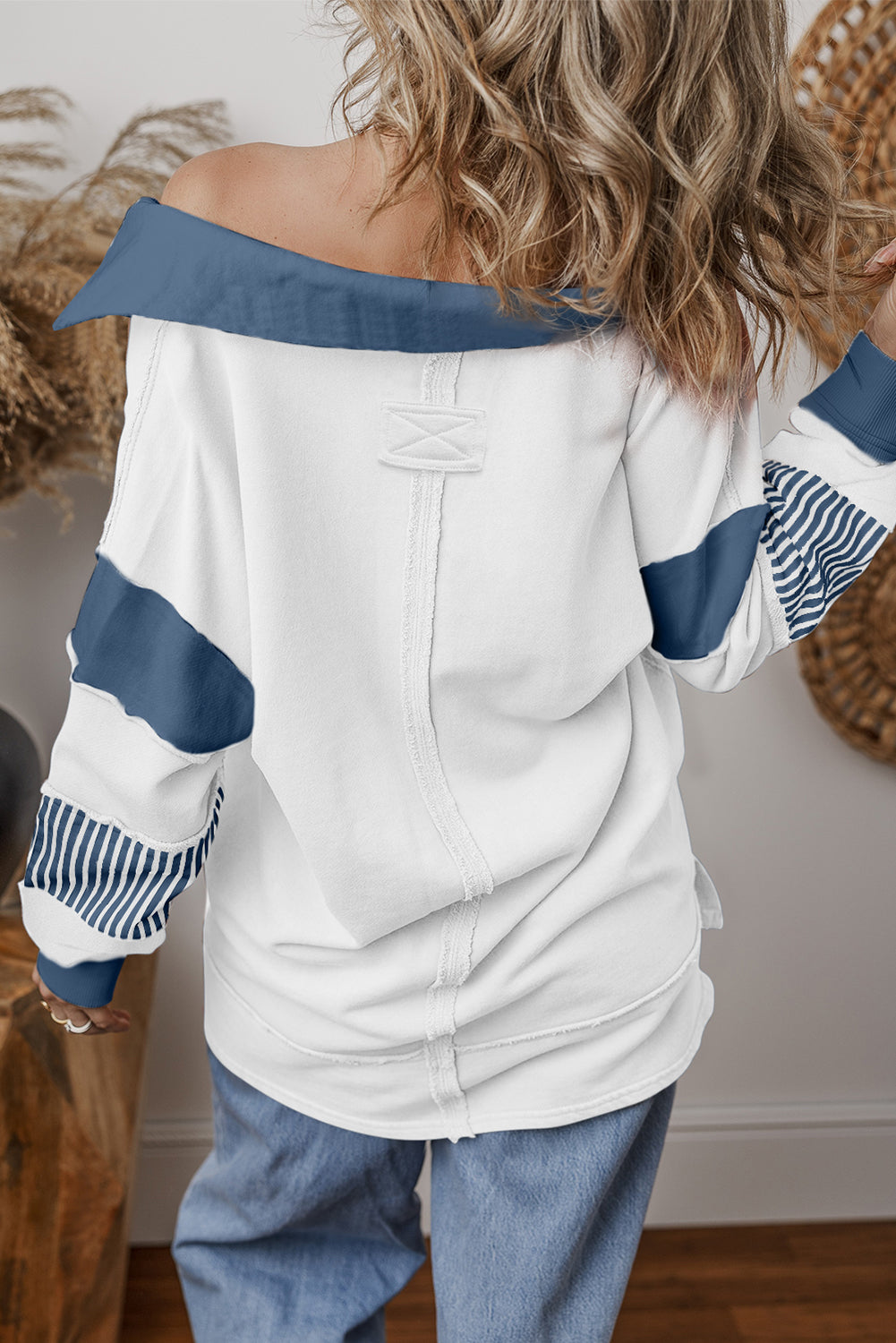 Striped Patchwork Collar Sweatshirt