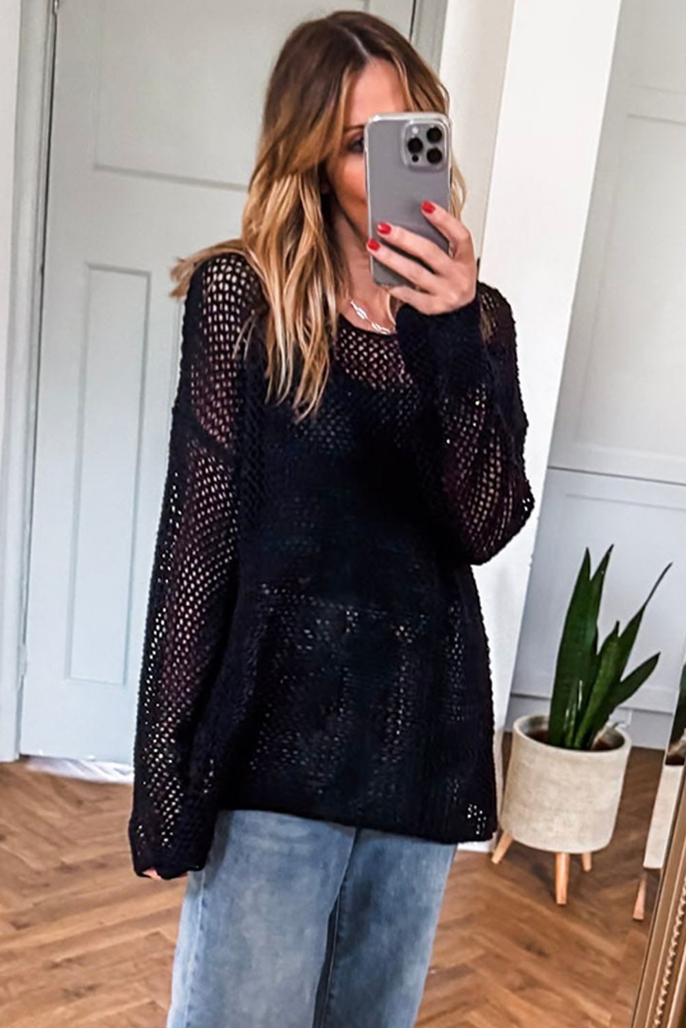 Crochet Hollow-out Knit Sweater