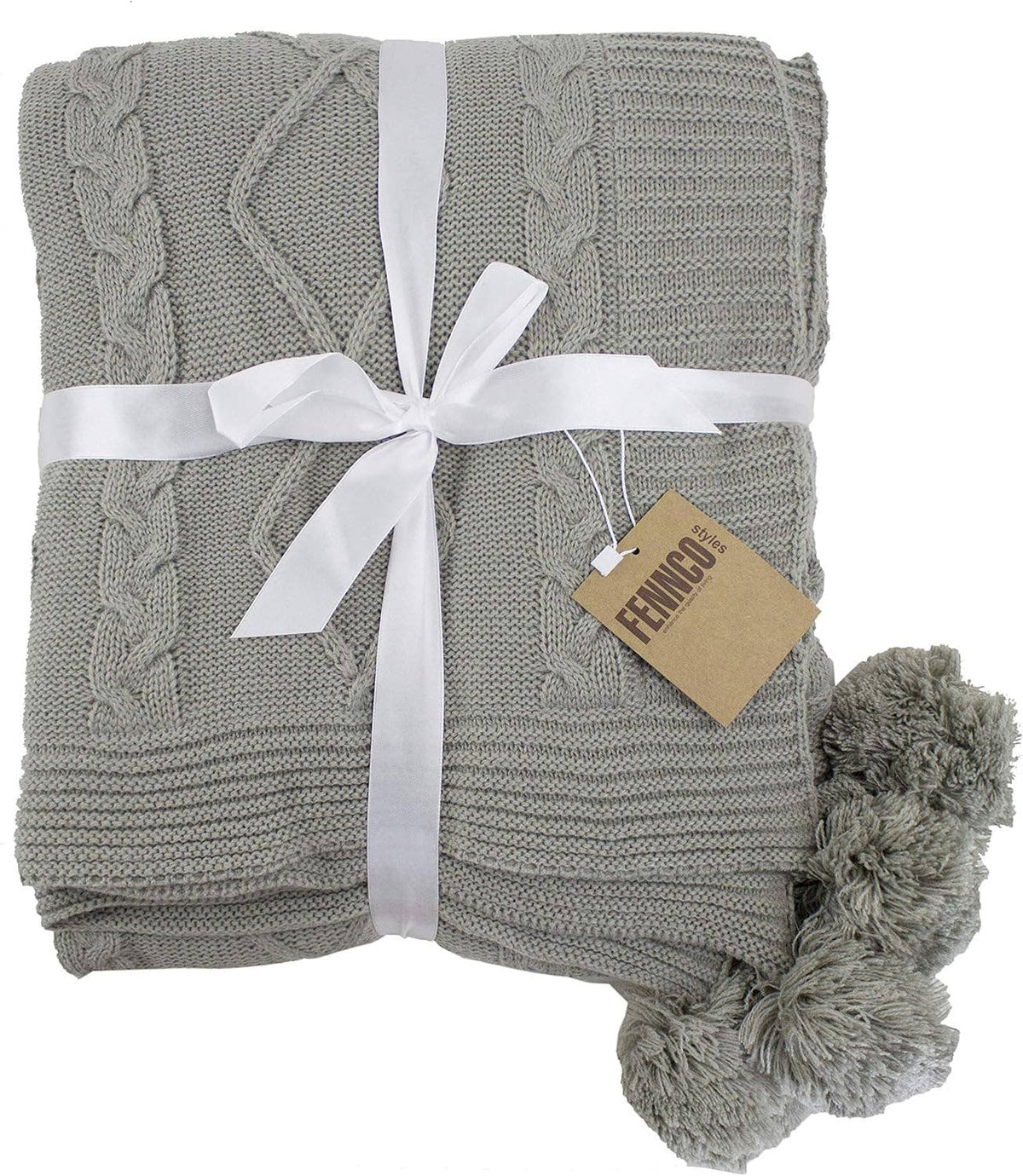 Grey Luxe Faux Fur Cable Knit Blanket