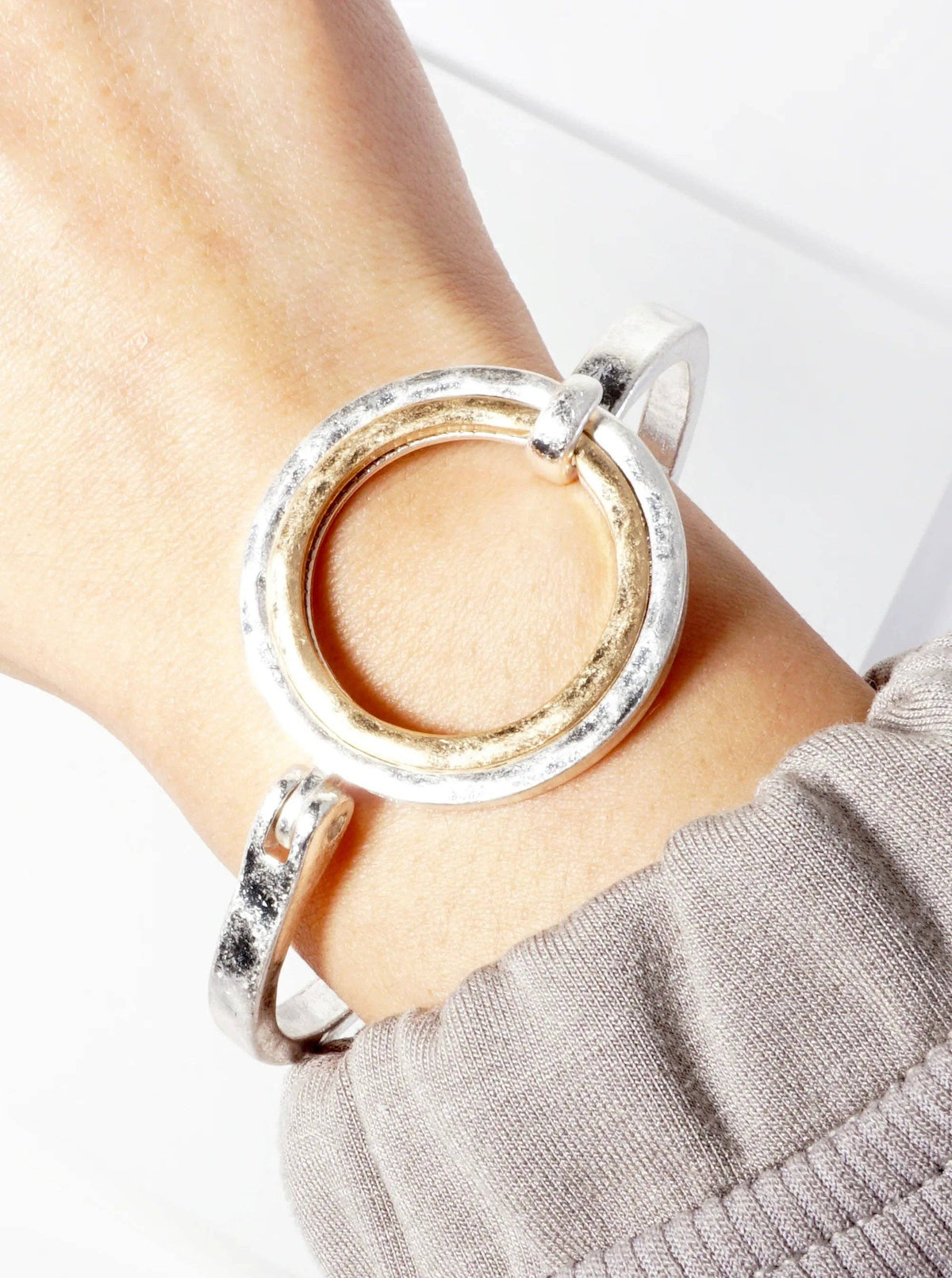 Hammered Dual-Tone Circle Hinge Bracelet